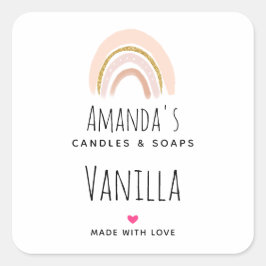 パステルピンク&フェイクグリッターレインボーキャンドルビジネス スクエアシール