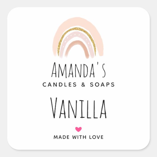 パステルピンク&フェイクグリッターレインボーキャンドルビジネス スクエアシール (正面)