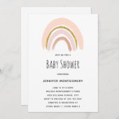 パステルピンク&フェイクグリッターレインボーベビーシャワー 招待状 (正面/裏面)