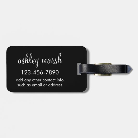 パステルピンク&ブラック水玉模様カスタムモノグラム ラゲッジタグ (裏面横)