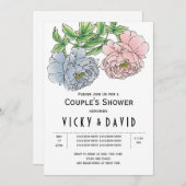 パステルピンク&ブルーの牡丹結婚のカップルのシャワー 招待状 (正面/裏面)