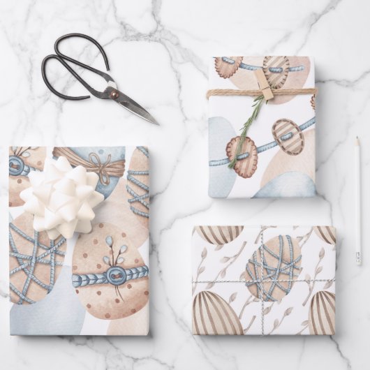 パステルピンク&ブルーイースターエッグ ラッピングペーパーシート (正面)