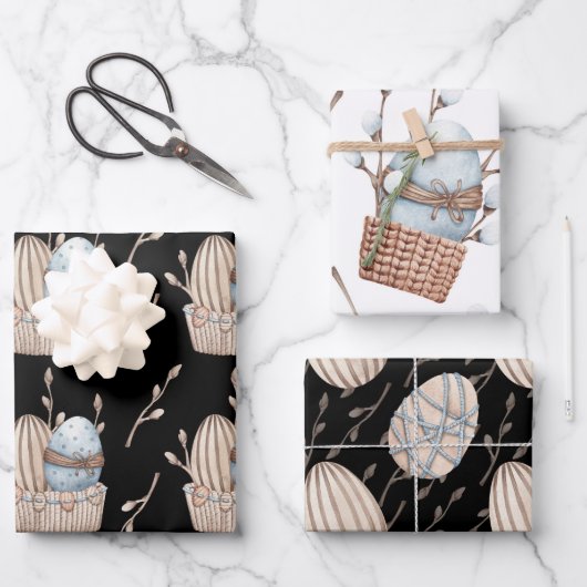 パステルピンク&ブルーイースターエッグ ラッピングペーパーシート (正面)