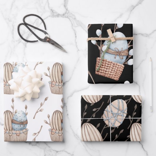 パステルピンク&ブルーイースターエッグ ラッピングペーパーシート (正面)