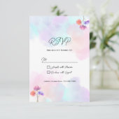 パステルピンク&ブルーウェディングRSVPカード 出欠カード (スタンド正面)