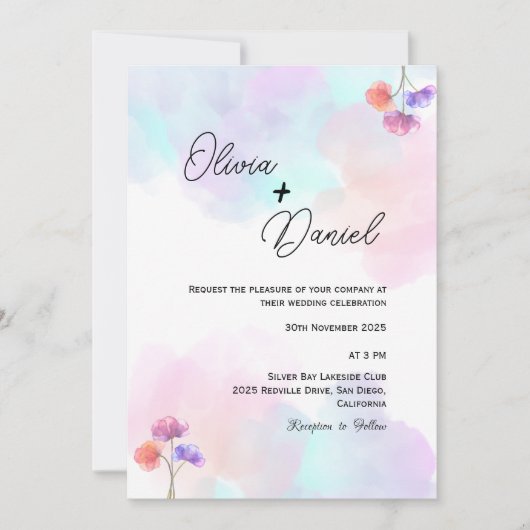 パステルピンク&ブルー結婚式招待状 招待状 (正面)