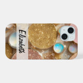 パステルピンク、ブルー、金ゴールド&シルバーグリッター iPhone 15ケース (裏面横)