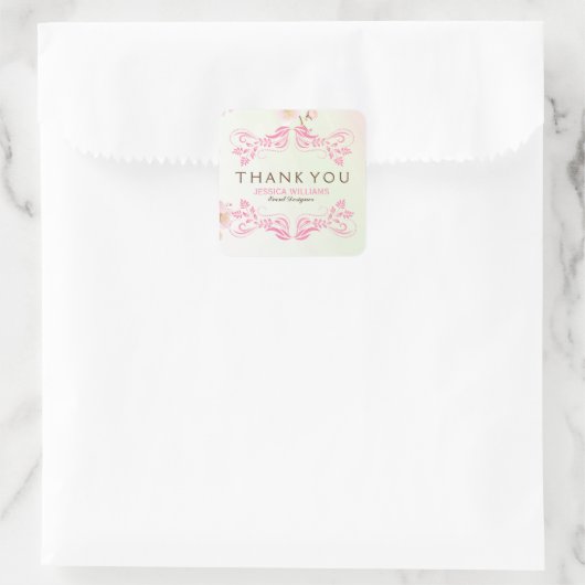 パステルピンク&ホワイトさくらんぼブロッサムサンキュー スクエアシール (バッグ)