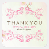 パステルピンク&ホワイトさくらんぼブロッサムサンキュー スクエアシール (正面)