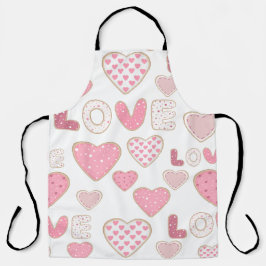 パステルピンク&ホワイトバレンタインデーハート エプロン