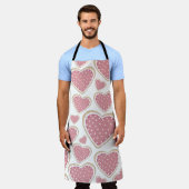 パステルピンク&ホワイトバレンタインデーハート エプロン (着用した状態)