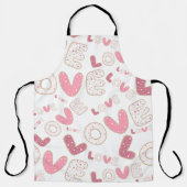 パステルピンク&ホワイトバレンタインデーラブ エプロン (正面)