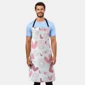 パステルピンク&ホワイトバレンタインデーラブ エプロン (着用した状態)