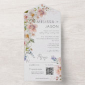 パステルピンク&ホワイトフローラモダンQRコード オールインワン招待状 (内側)