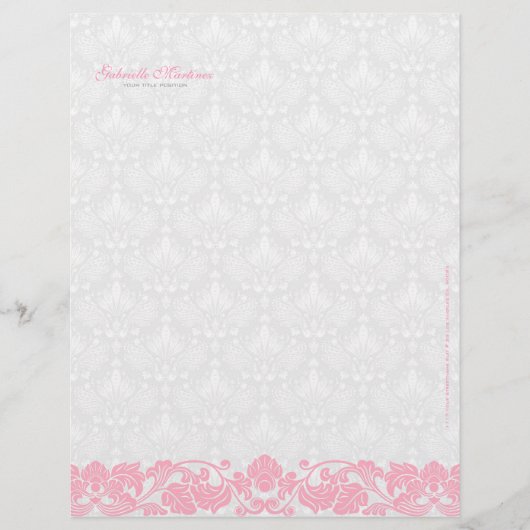 パステルピンク&ホワイトヴィンテージダマスク&スワーズ レターヘッド (正面)