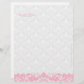 パステルピンク&ホワイトヴィンテージダマスク&スワーズ レターヘッド (正面/裏面)