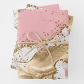 パステルピンク&ホワイト&金ゴールドグリッターアゲート ラッピングペーパーシート (インサイチュ)