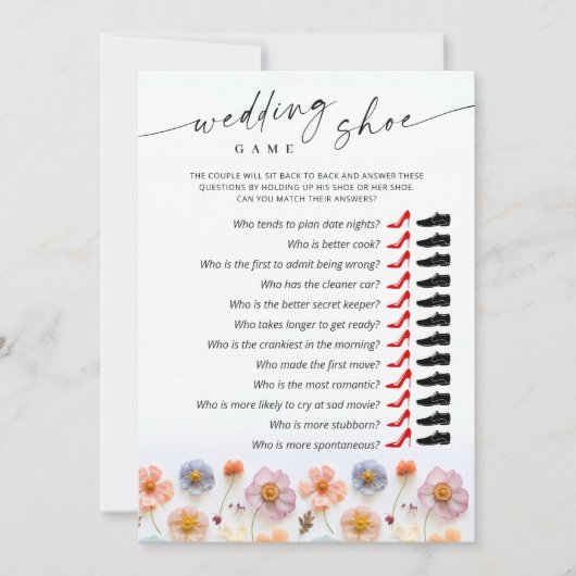 パステルピンク ボヘミア ワイルドフラワーズ ウェディング ゲーム カード (正面)