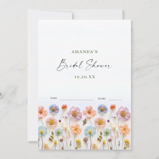 パステルピンク ボヘミア ワイルドフラワーズ ウェディング ゲーム カード (裏面)