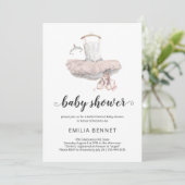 パステルピンク ミニマル バレリーナ バレエ ベイビー シャワー 招待状 (スタンド正面)