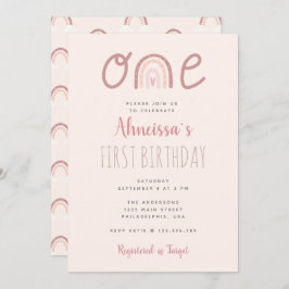 パステルピンク レインボー 雲 ファースト バースデー 招待状