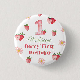 パステルピンク&レッドベリーファーストストロベリー誕生日 缶バッジ