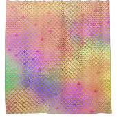 パステルピンク、紫、オレンジ色の人魚のパタはかりで測ーン シャワーカーテン (正面)