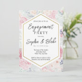 パステルピンク&赤面フローラ婚約パーティ 招待状 (スタンド正面)
