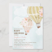 パステルピンク&金ゴールドホットエアバルーンベビーシャワー 招待状 (正面)