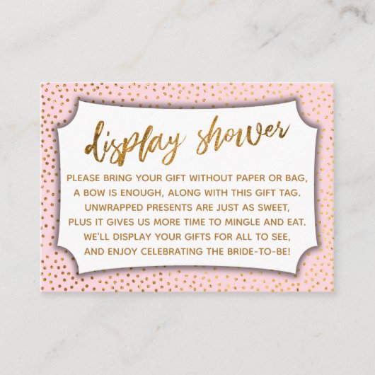 パステルピンク&金ゴールド紙吹雪ディスプレイシャワーカード エンクロージャーカード (正面)