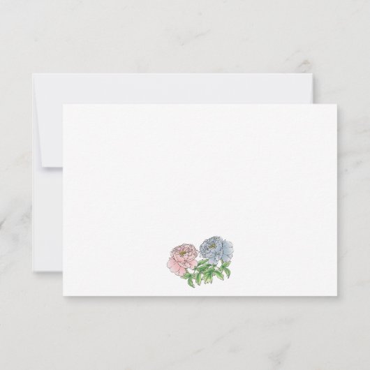 パステルピンク、青い牡丹の花結婚式RSVP 出欠カード (裏面)