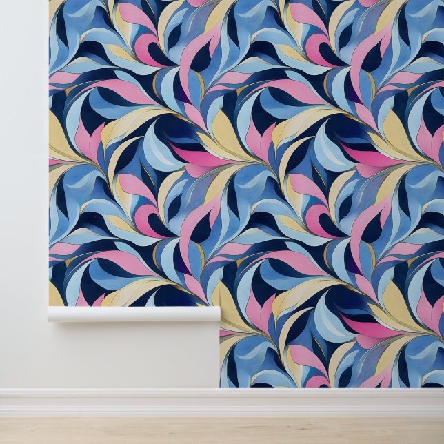 パステルピンク、青、黄色の葉状の渦巻き 壁紙 (アプリケーション)