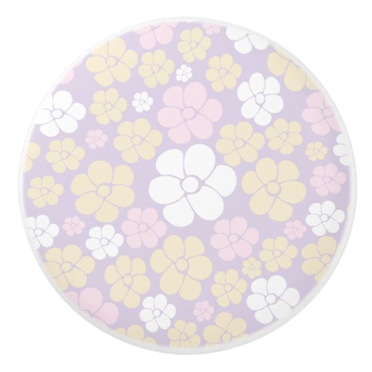 パステルピンク、黄色、紫の花柄 セラミックノブ (正面)