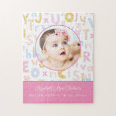 パステルピンクABC誕生レコードStatベビーガールズ写真 ジグソーパズル (縦)