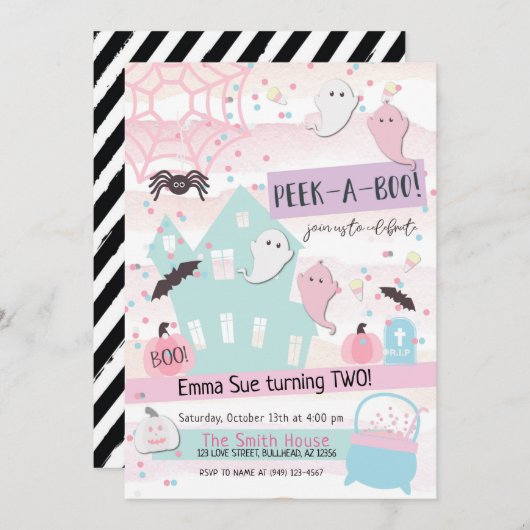 パステルピークーブーハローウィンパーティ2nd Birthday 招待状 (正面/裏面)