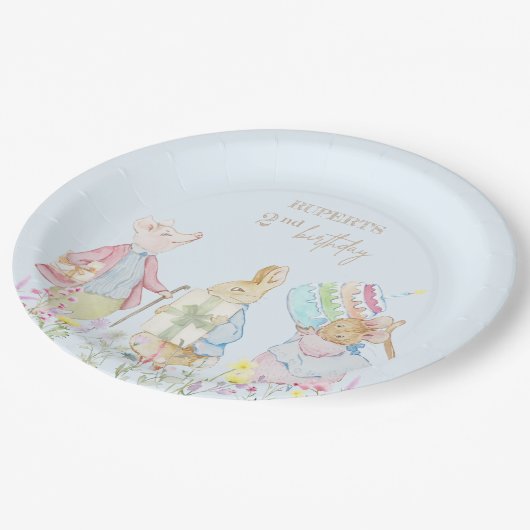 パステルピーターザラビットアンドフレンズ誕生日 ペーパープレート (アングル)