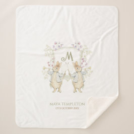 パステルピーターザラビットモノグラムツインズベビーシャワー シェルパブランケット