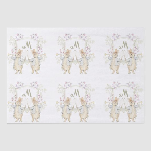 パステルピーターザラビットモノグラムツインズベビーシャワー 薄葉紙 (正面)