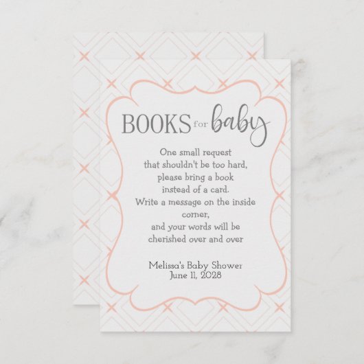 パステルピーチとクリーム幾何学図書ベビー エンクロージャーカード (正面/裏面)