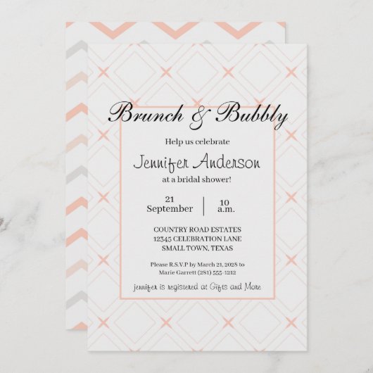 パステルピーチアンドクリームジオメトリックブライダルブランチ (正面/裏面)