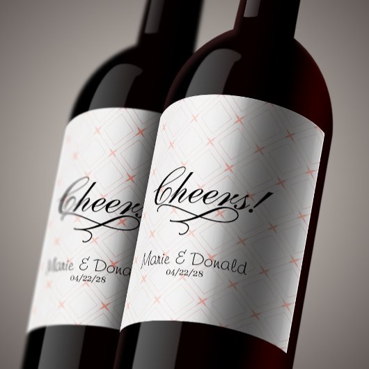 パステルピーチアンドクリームジオメトリック ワインラベル