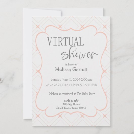 パステルピーチアンドクリームバーチャルシャワー招待状 (正面)