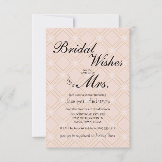 パステルピーチアンド金ゴールドブライダルブランチ招待状 (正面)