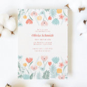 パステルピーチウォーターカラーワイルドフラワーベビーシャワー 招待状