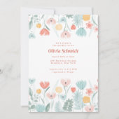 パステルピーチウォーターカラーワイルドフラワーベビーシャワー 招待状 (正面)