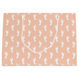 パステルピーチオレンジの行のベビー足 ラージペーパーバッグ