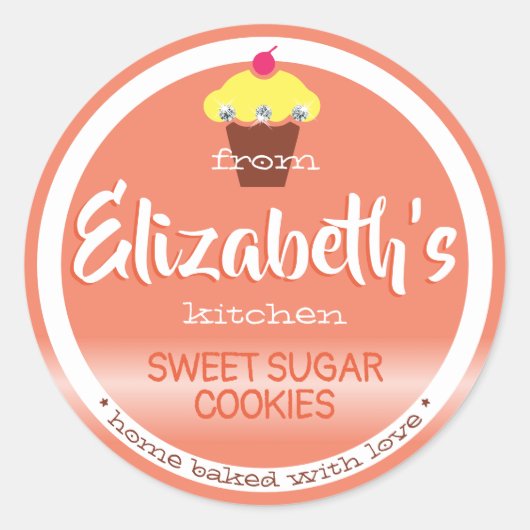 パステルピーチオレンジスウィートカップケーキベーキングラベル ラウンドシール (正面)
