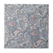 パステルピーチオレンジバイオレットピンクペイズリーフローラ タイル (正面)