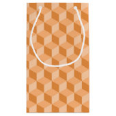 パステルピーチオレンジ幾何学的キューブ模様 スモールペーパーバッグ (裏面)