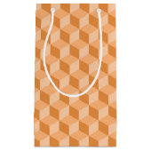 パステルピーチオレンジ幾何学的キューブ模様 スモールペーパーバッグ (正面)